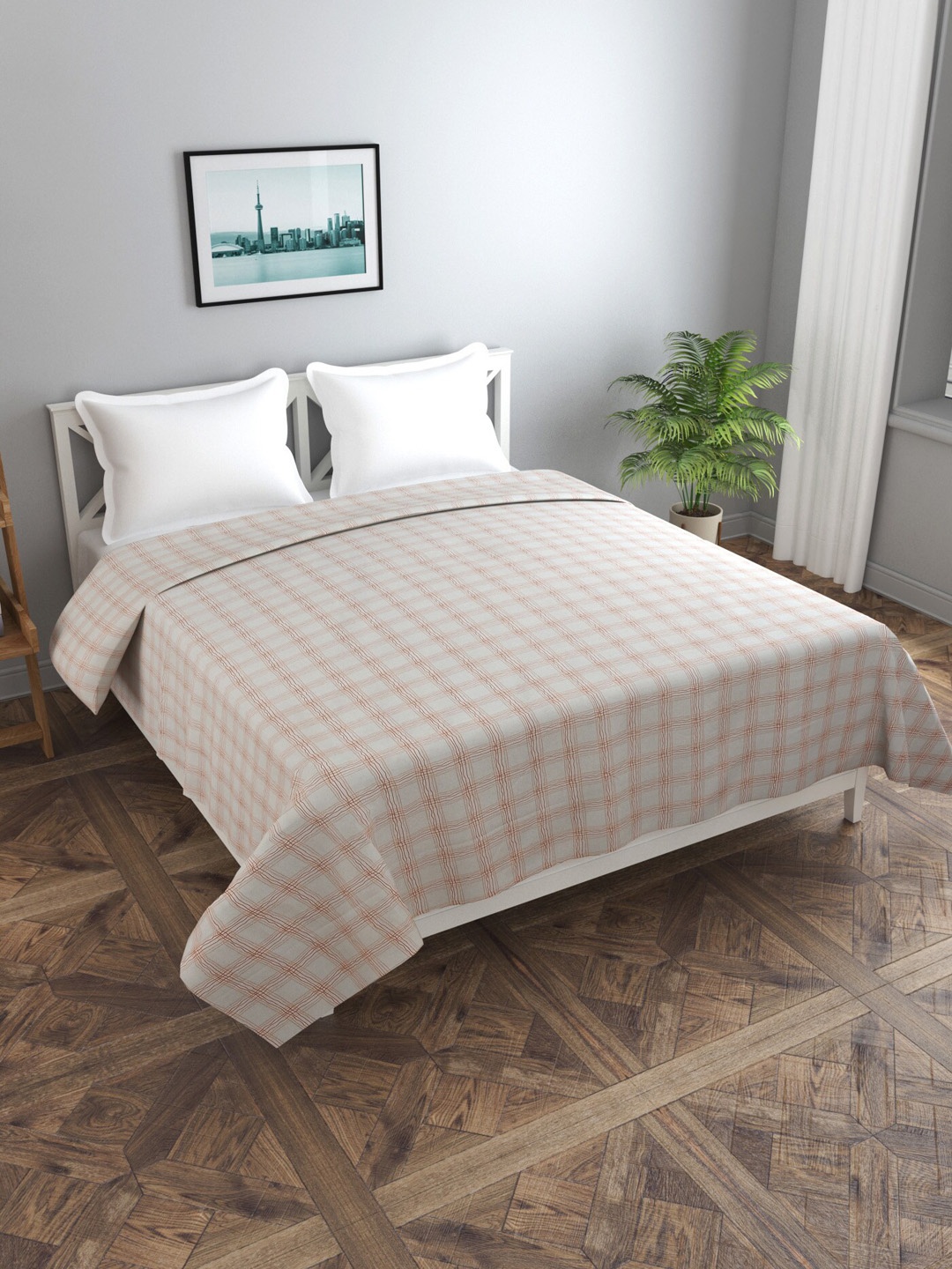 

MORADO Brown & White Checked Double Duvet Cover