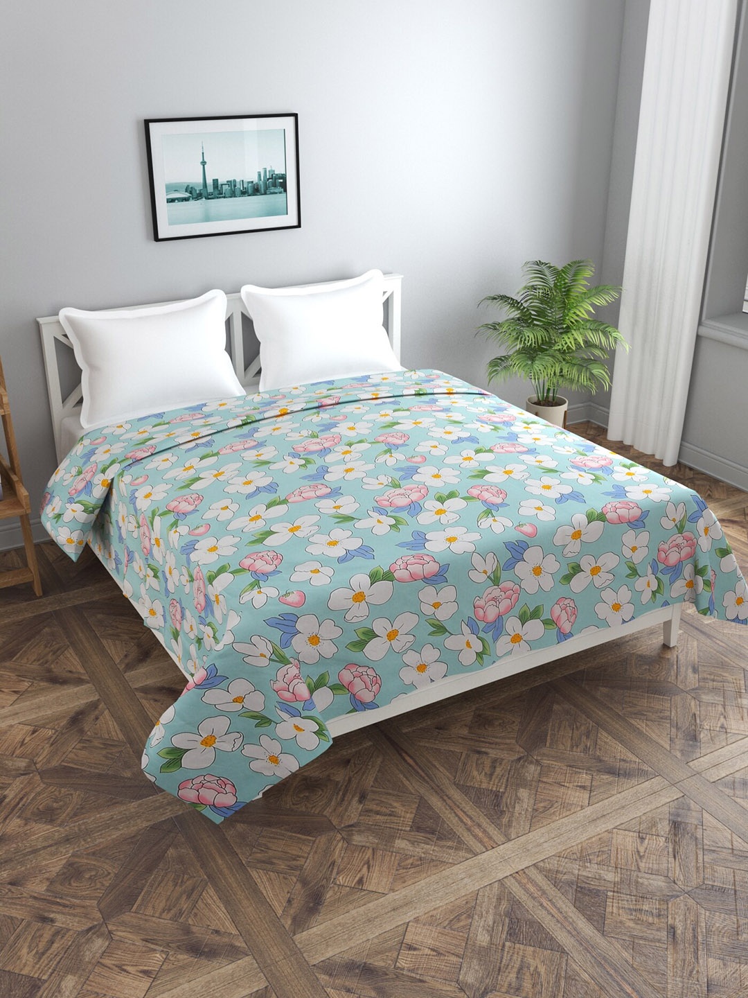 

MORADO Blue Floral Printed Double Queen Duvet Cover