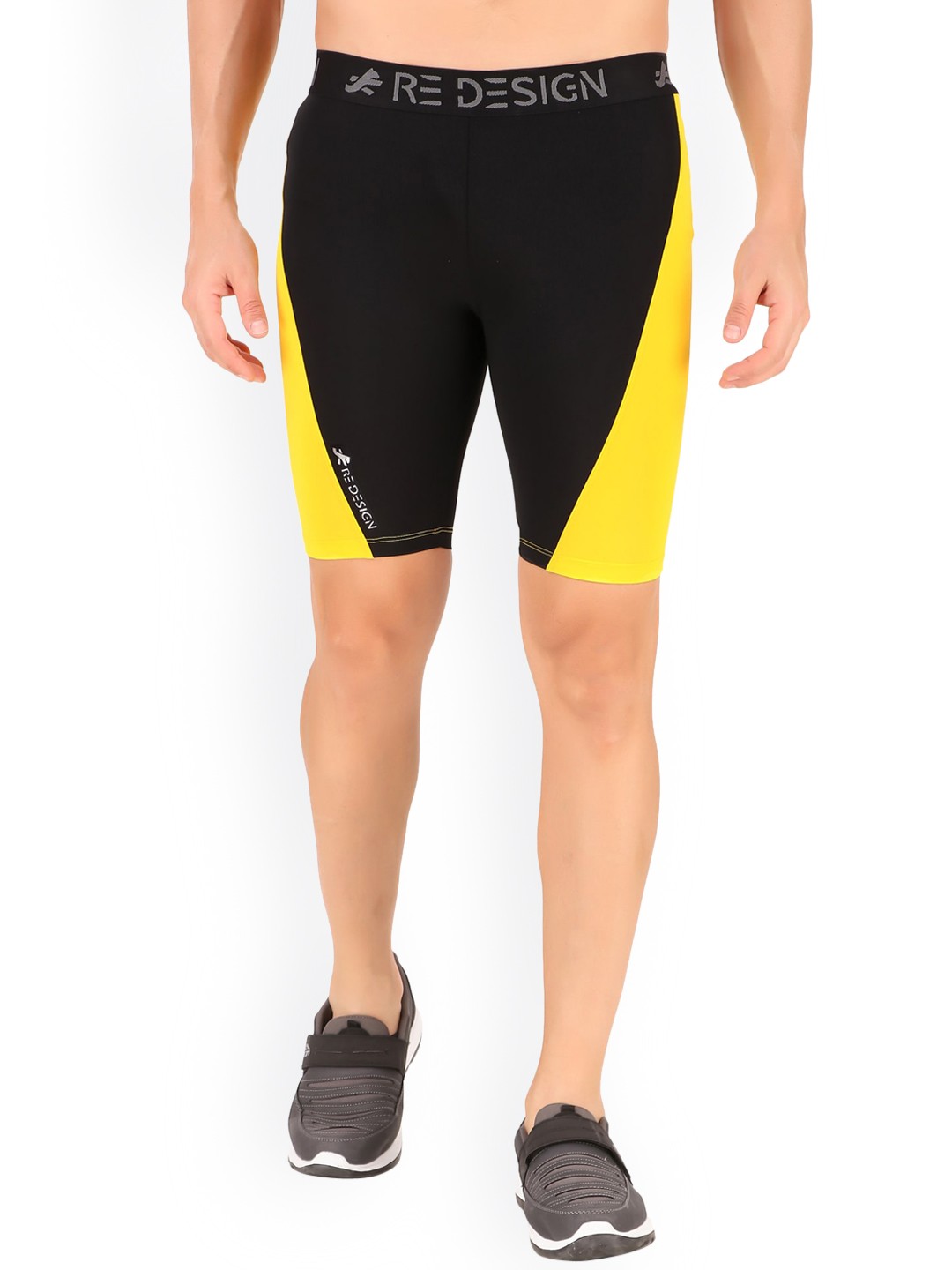 

REDESIGN Men Colourblocked Skinny Fit Rapid-Dry Running Sports Shorts, Yellow