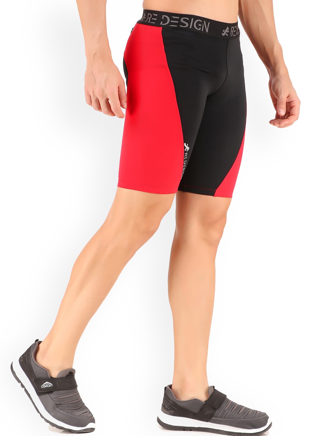 

REDESIGN Men Colourblocked Skinny Fit Rapid-Dry Running Sports Shorts, Red