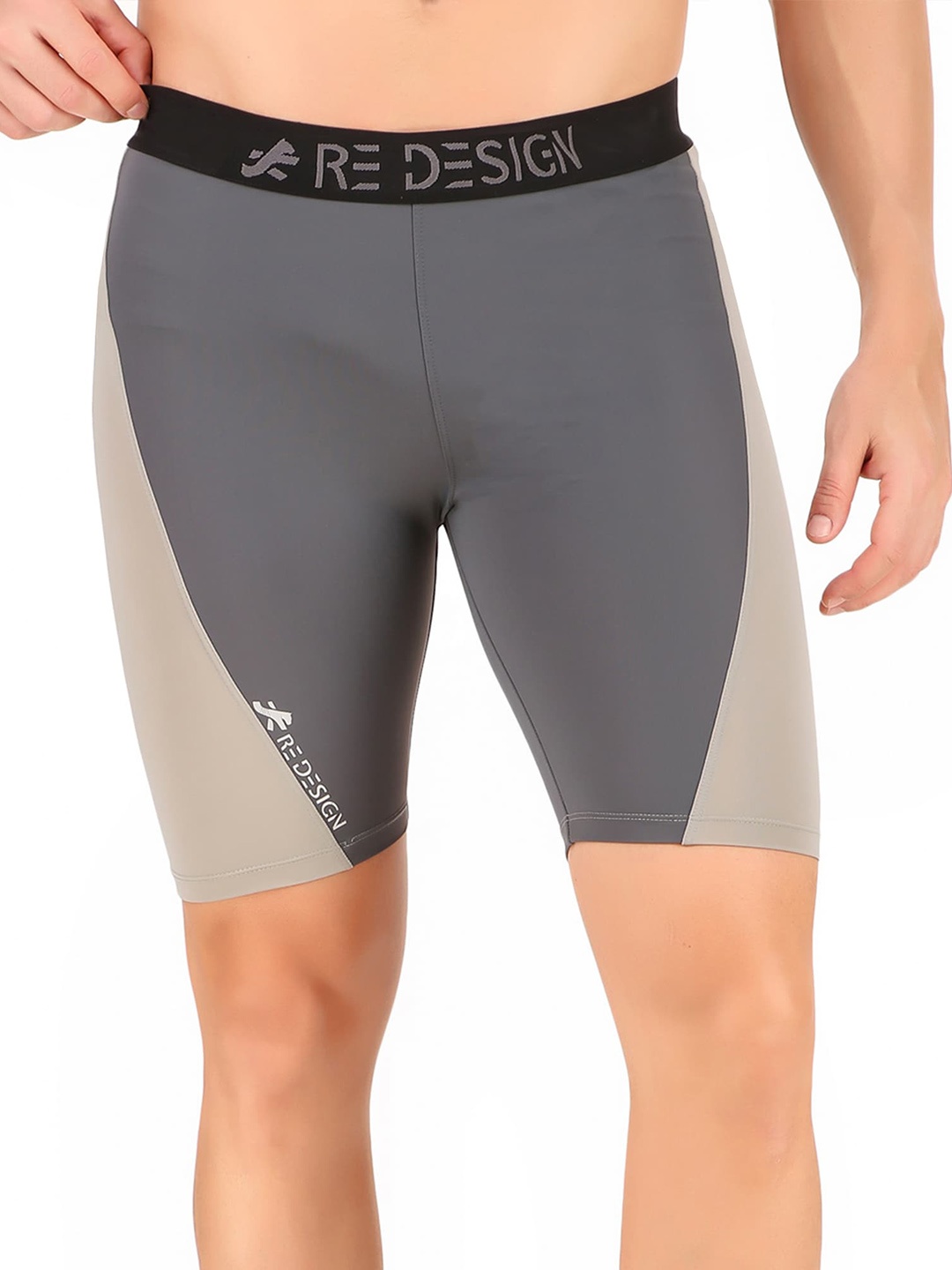 REDESIGN Men Skinny Fit Rapid-Dry Running Sports Shorts, Grey