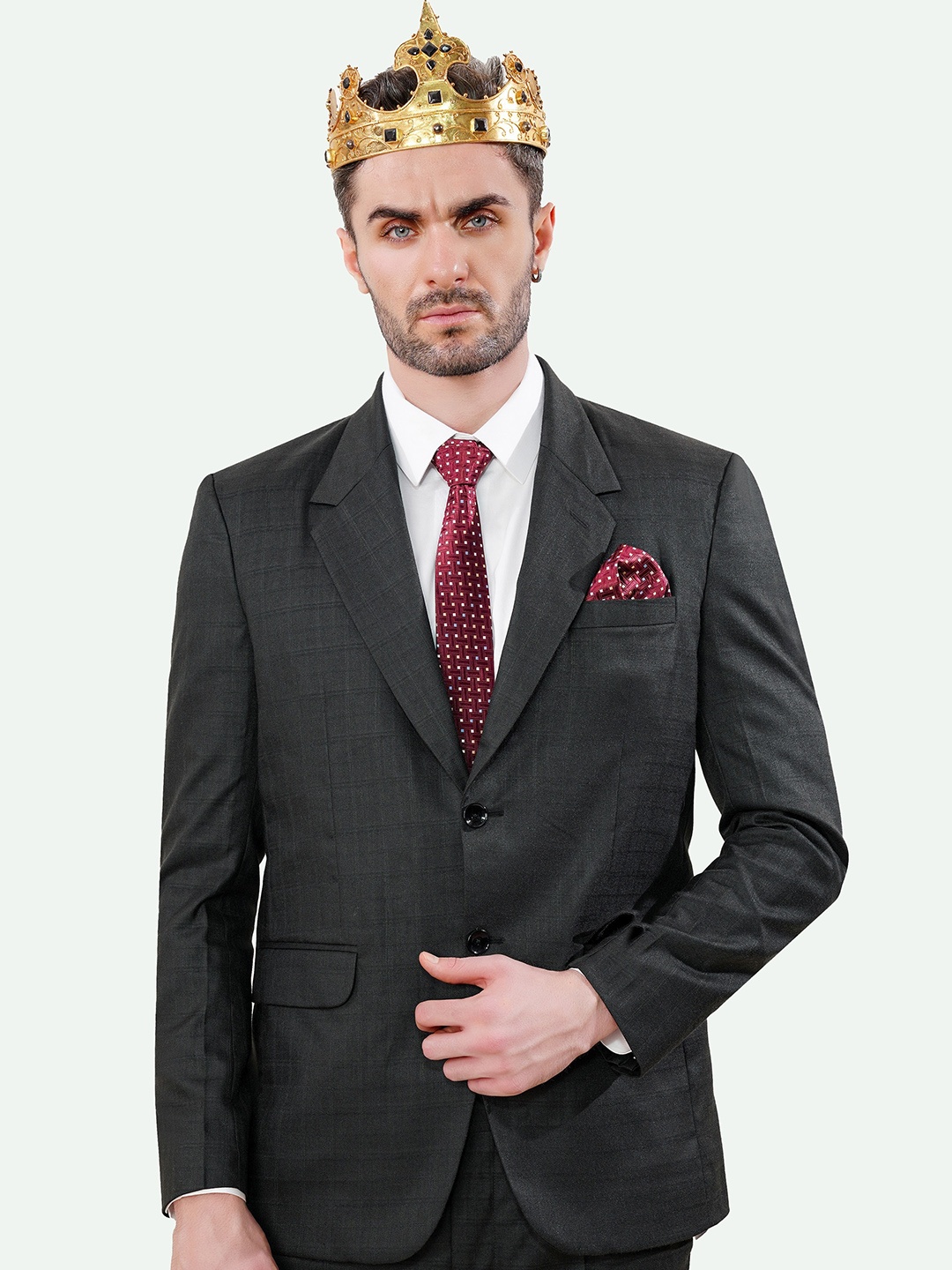 

FRENCH CROWN Checked Single Breasted Formal Blazer, Grey