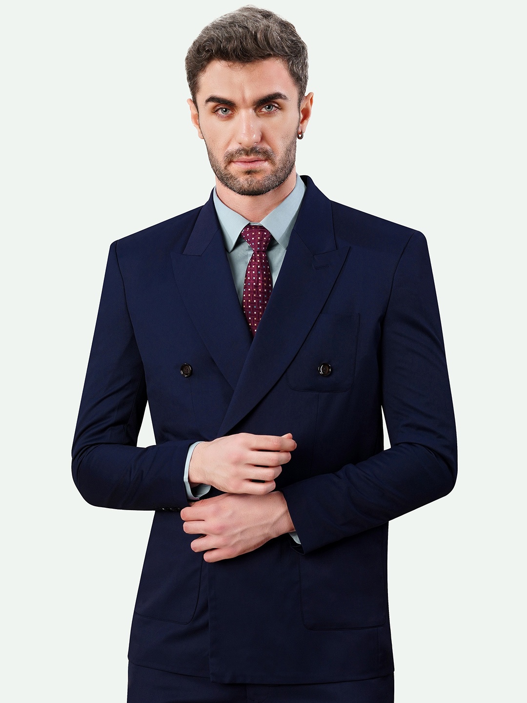 

FRENCH CROWN Men Slim-Fit Double Breasted Formal Blazer, Blue