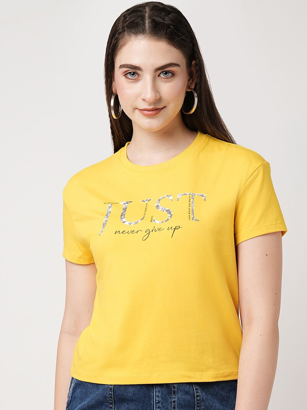 

Kraus Jeans Typography Printed Slim Fit Cotton T-shirt, Yellow