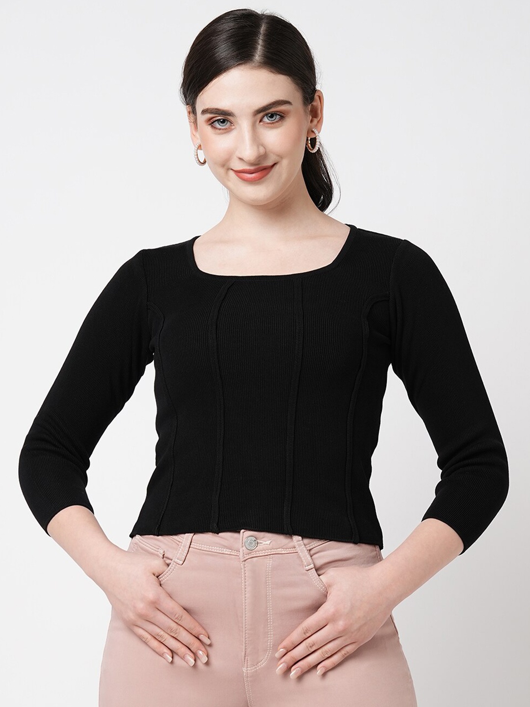 

Kraus Jeans Round Neck Fitted Top, Black