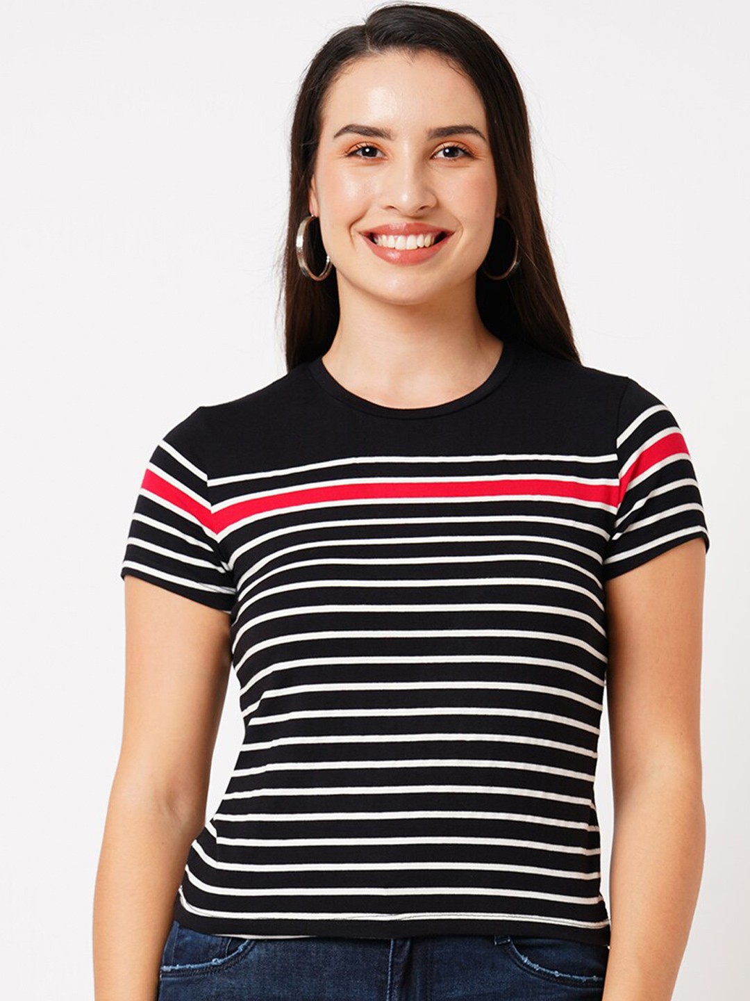 

Kraus Jeans Striped Round Neck T-Shirt, Black