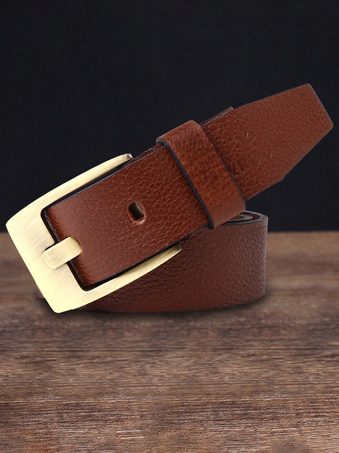 

WROGN Men Textured Leather Belt, Brown