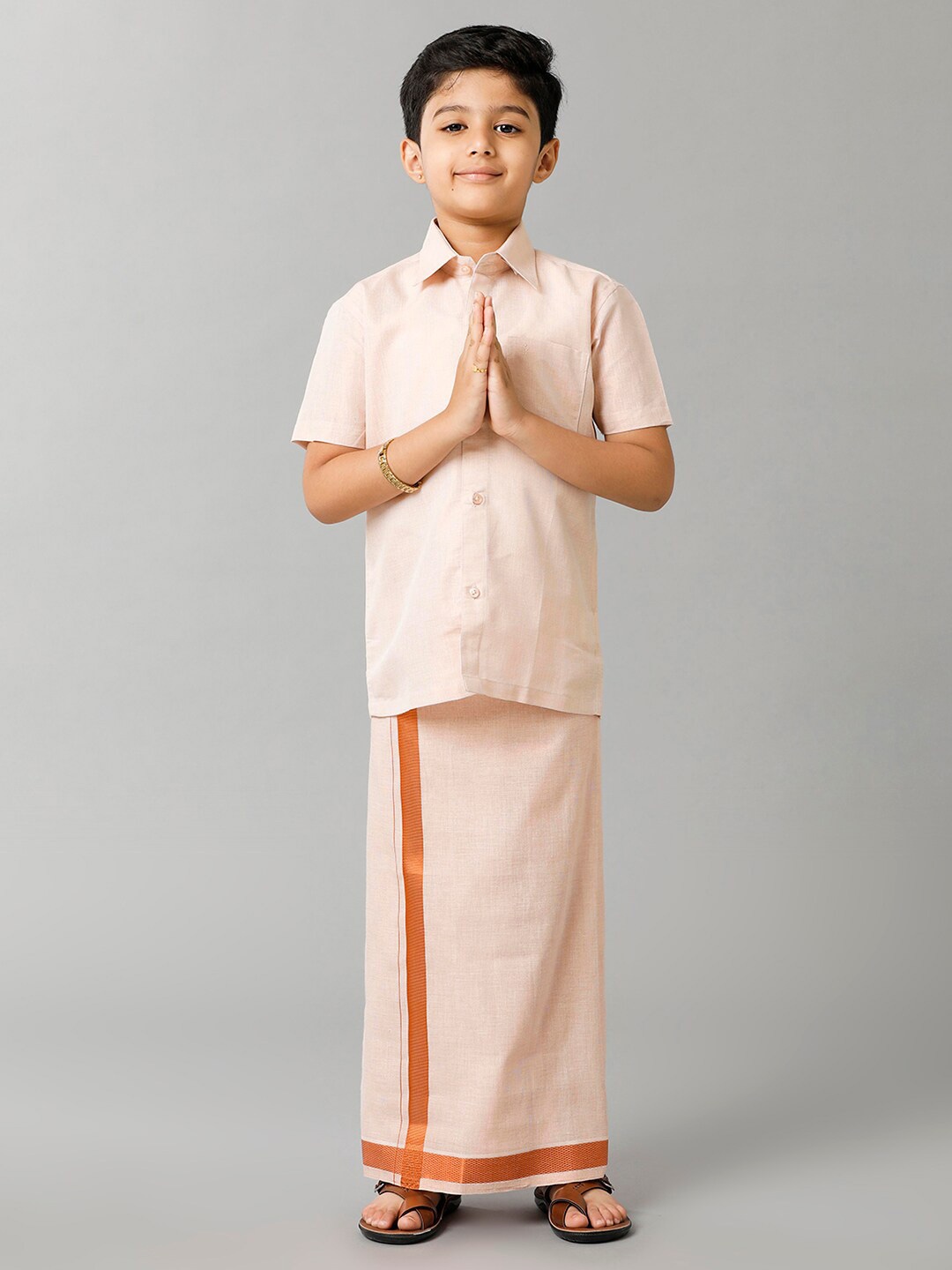 

Ramraj Boys Spread Collar Shirt With Veshti, Copper