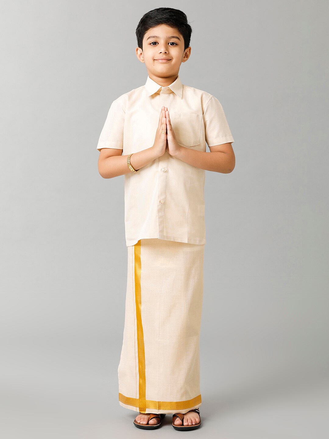 

Ramraj Boys Spread Collar Shirt With Veshti, Off white