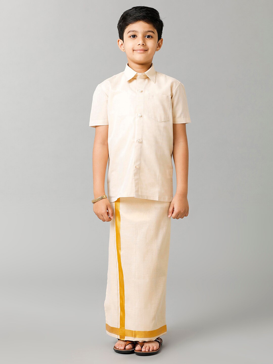 

Ramraj Boys Shirt Collar Shirt With Veshti, Gold