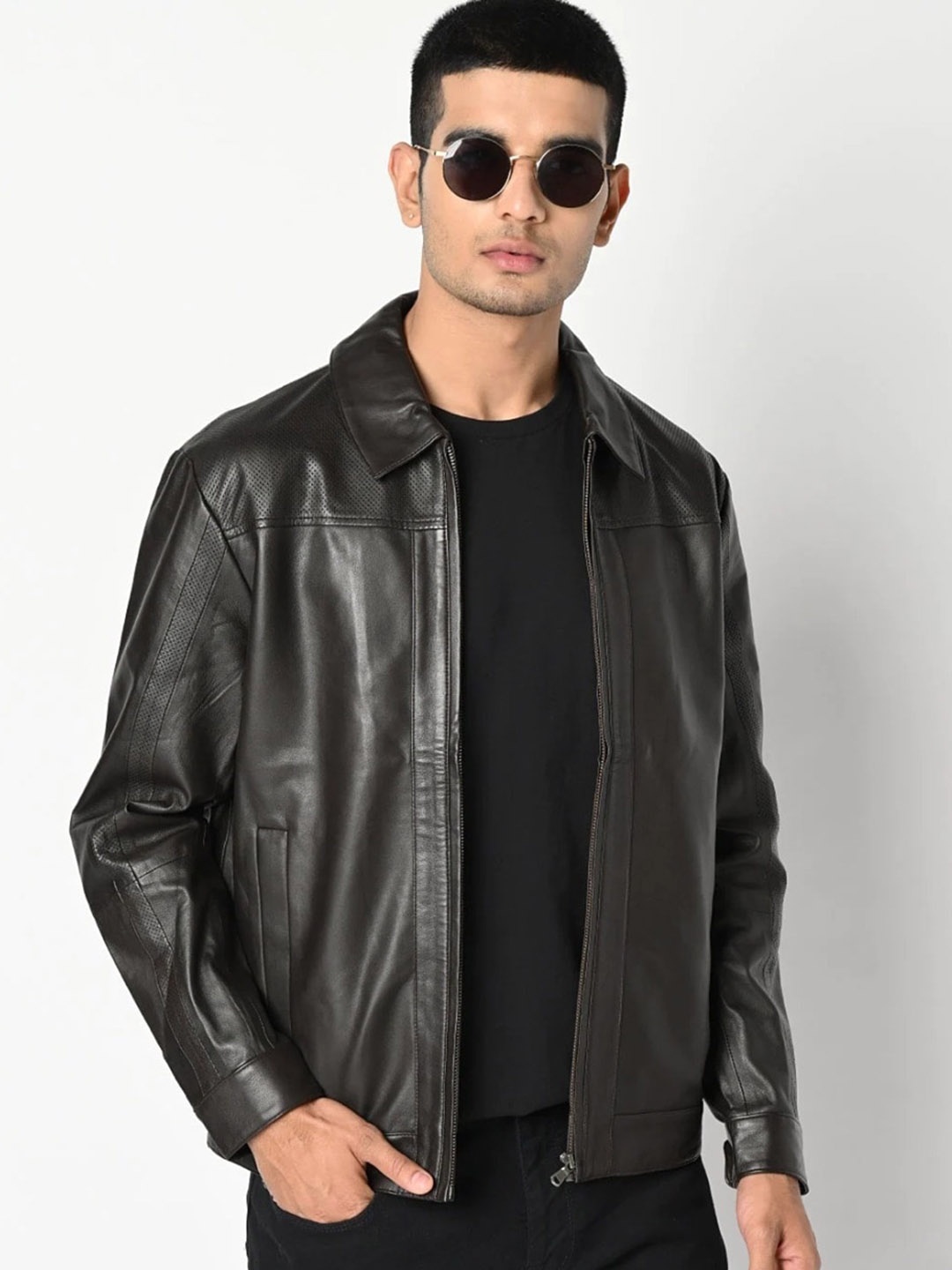 

Tortoise Leather Lightweight Biker Jacket, Brown