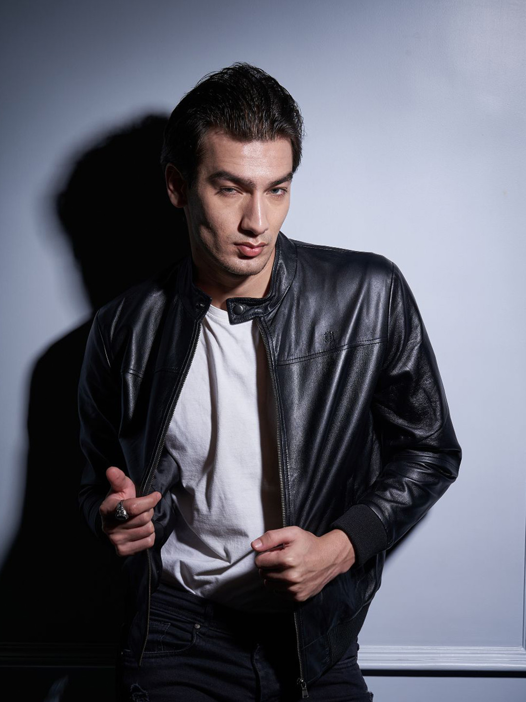 

Tortoise Leather Lightweight Biker Jacket, Black