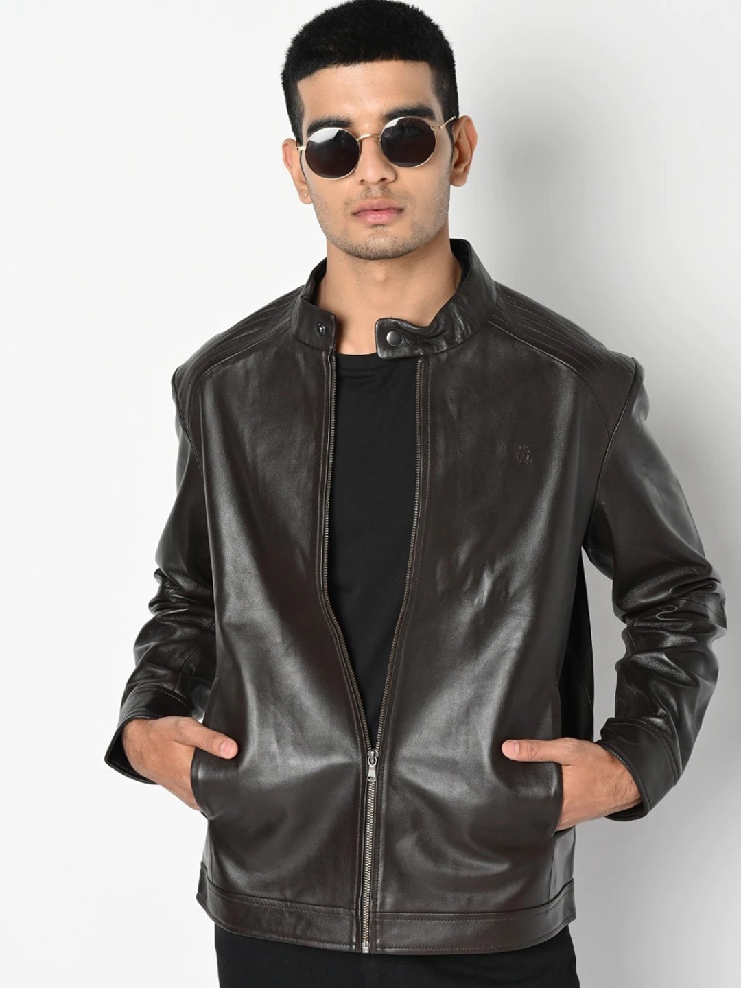 

Tortoise Men Leather Lightweight Biker Jacket, Brown