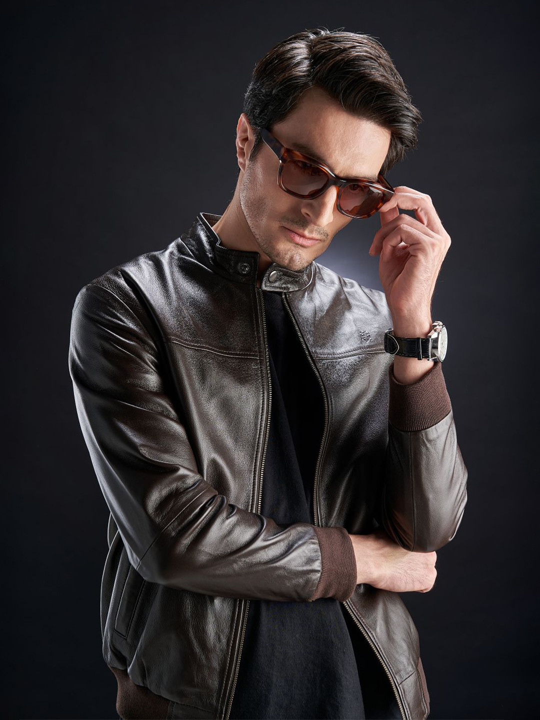 

Tortoise Leather Lightweight Biker Jacket, Brown