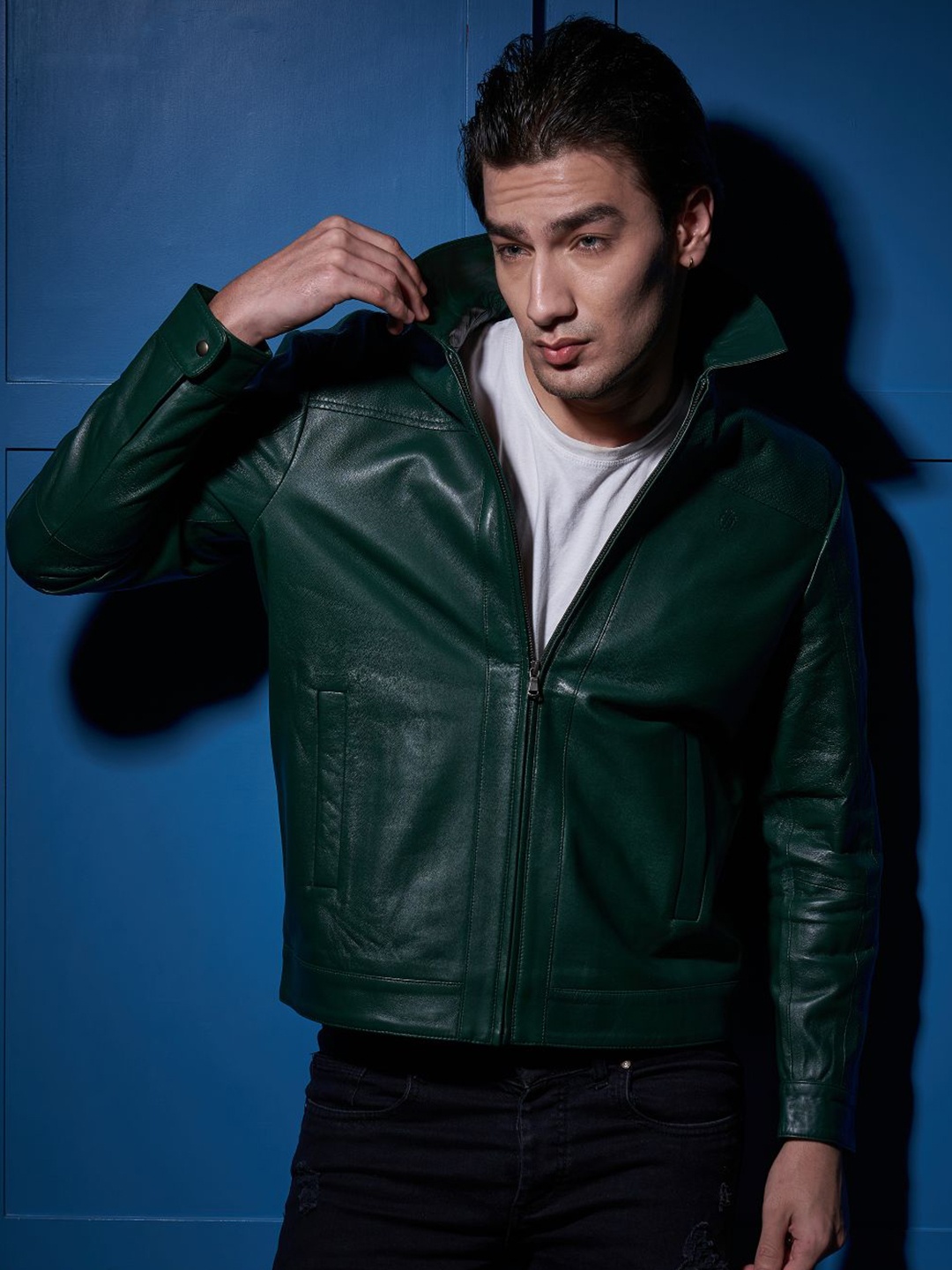 

Tortoise Leather Lightweight Biker Jacket, Green