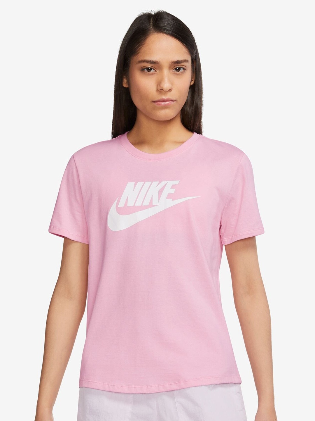 

Nike Women Pure Cotton Brand Logo Printed Sports T-shirt, Pink