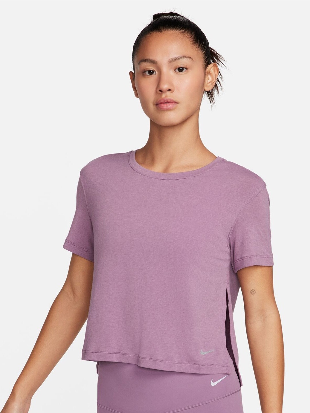 

Nike Women Yoga Dri-FIT Side Cut Detail Crop Tshirts, Purple