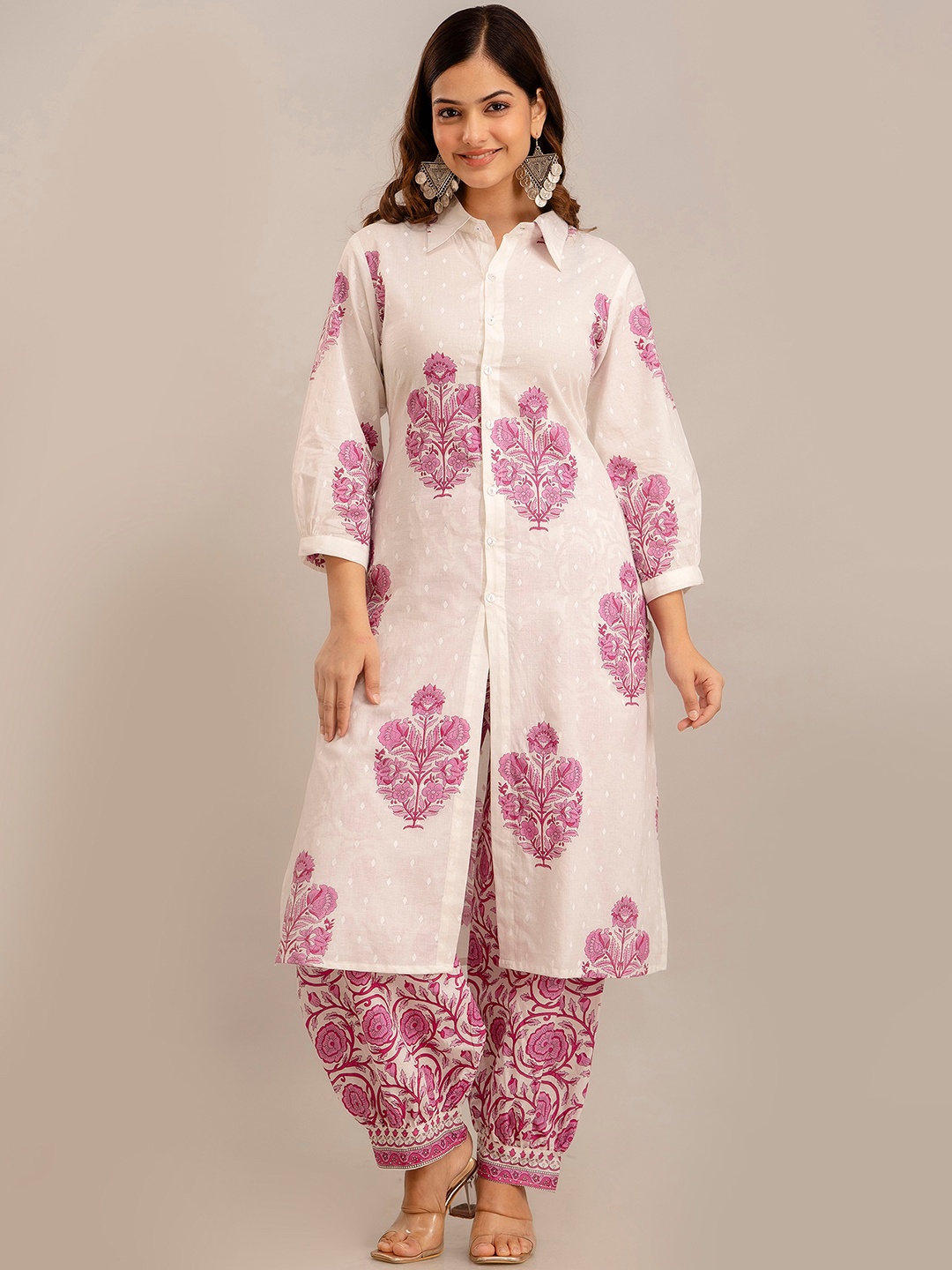 

KALINI Floral Printed Regular Pure Cotton Kurta with Patiala, Pink