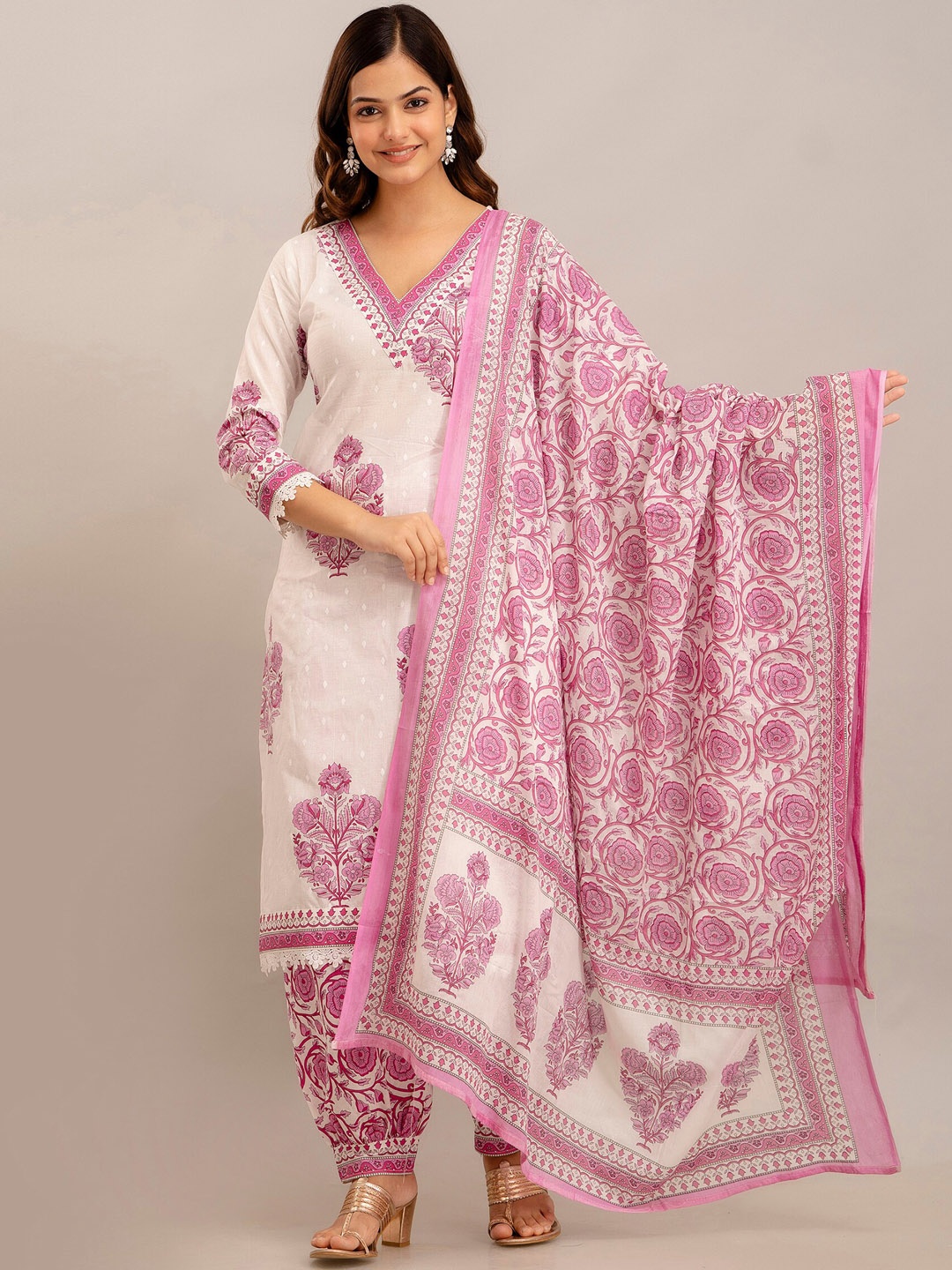 

KALINI Floral Printed Kurta With Salwar & Dupatta, Pink