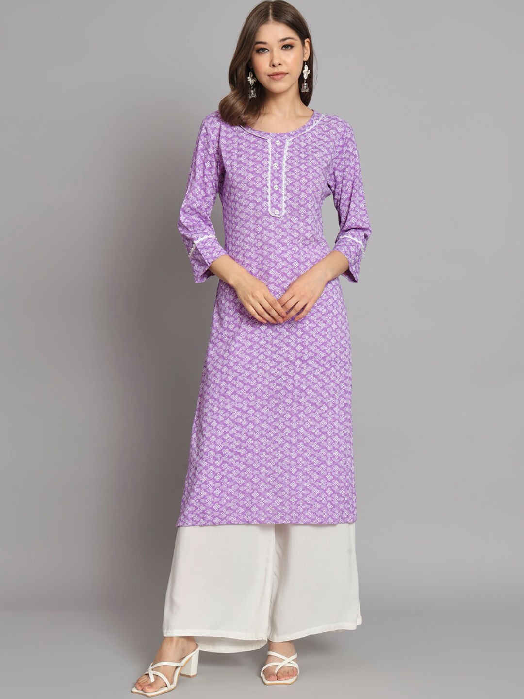 

KALINI Ethnic Printed Straight Kurta, Lavender