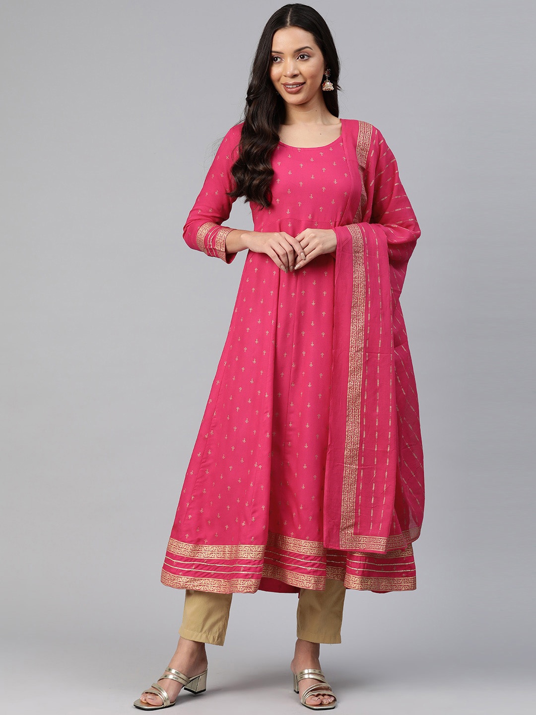 

KALINI Ethnic Motifs Printed Anarkali Kurta With Trousers & Dupatta, Pink