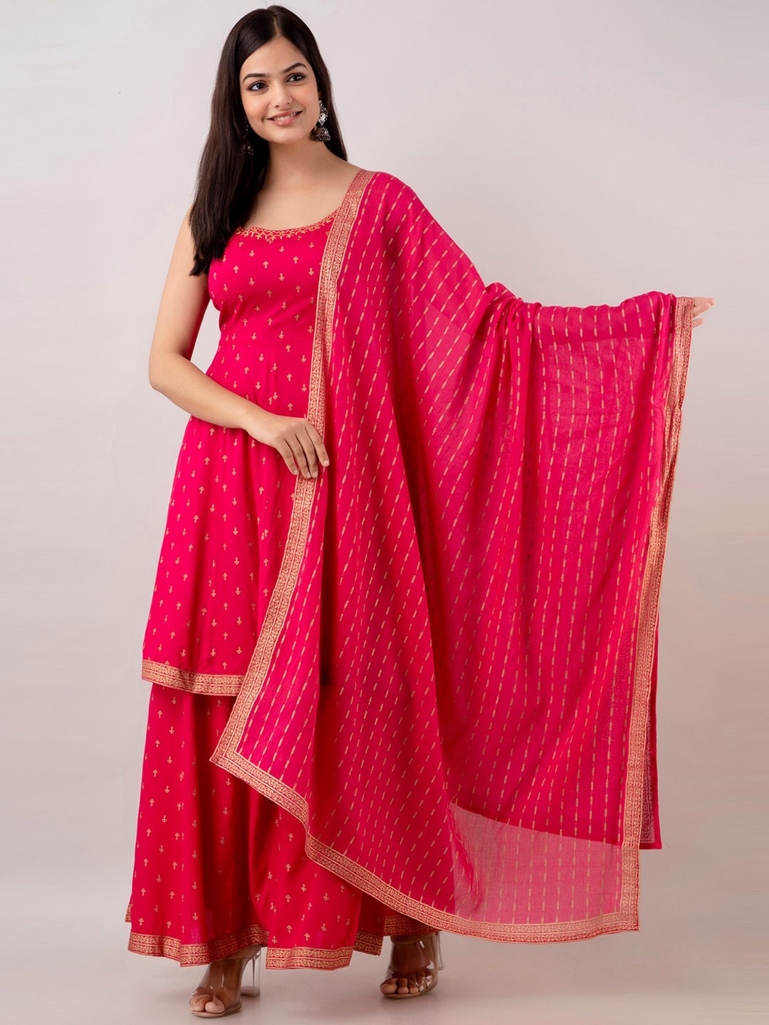 

KALINI Floral Printed Regular Kurta With Sharara & Dupatta, Pink