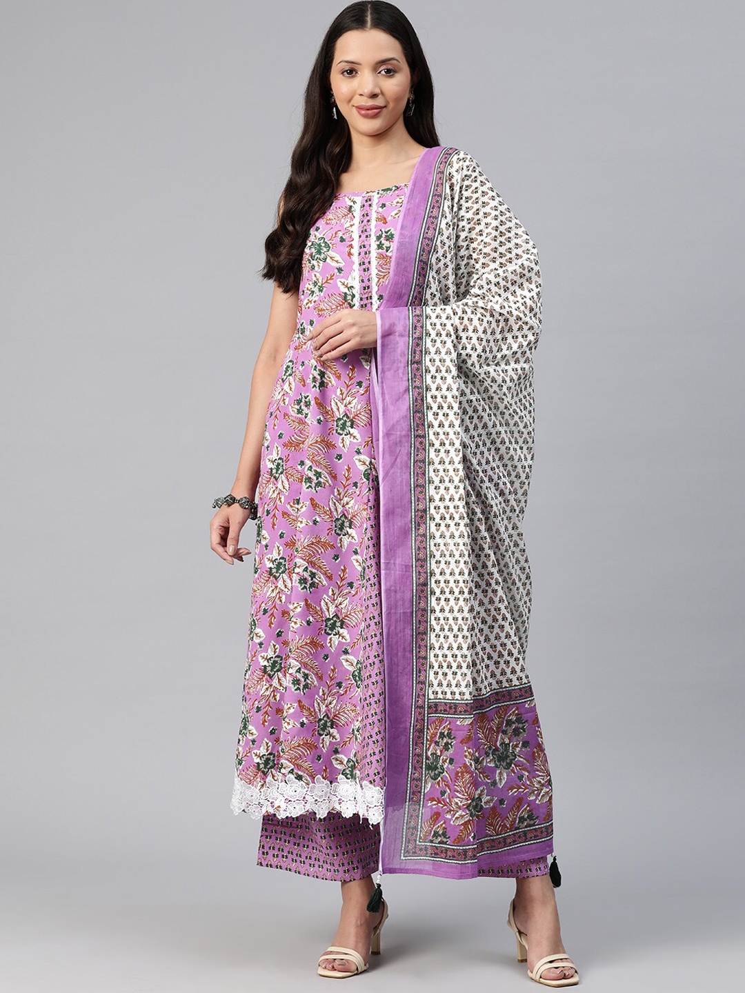 

KALINI Floral Printed Regular Kurta with Palazzos & Dupatta, Purple