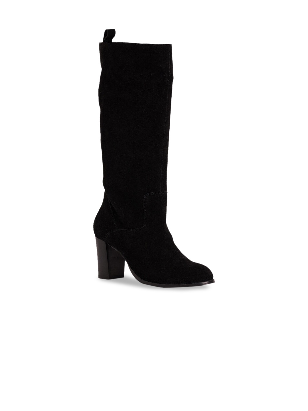 

Peach Flores Women Heeled High-Top Leather Slouchy Boots, Black