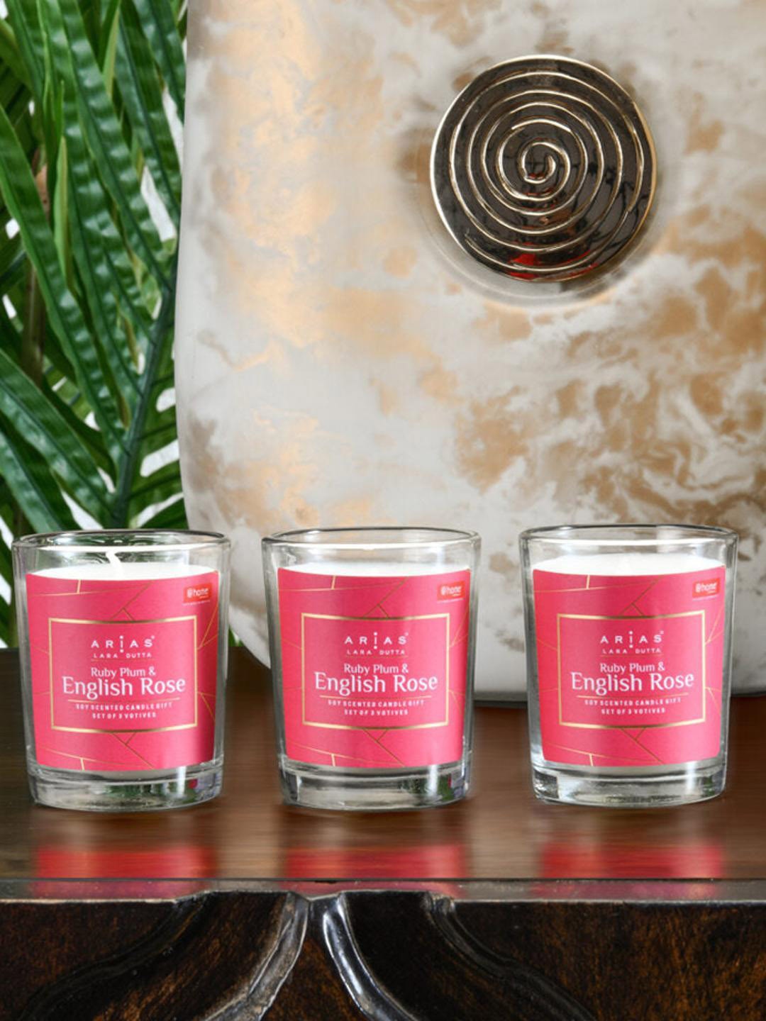 

Athome by Nilkamal White 3 Pieces Arias Plum and English Rose Scented Votive Candles