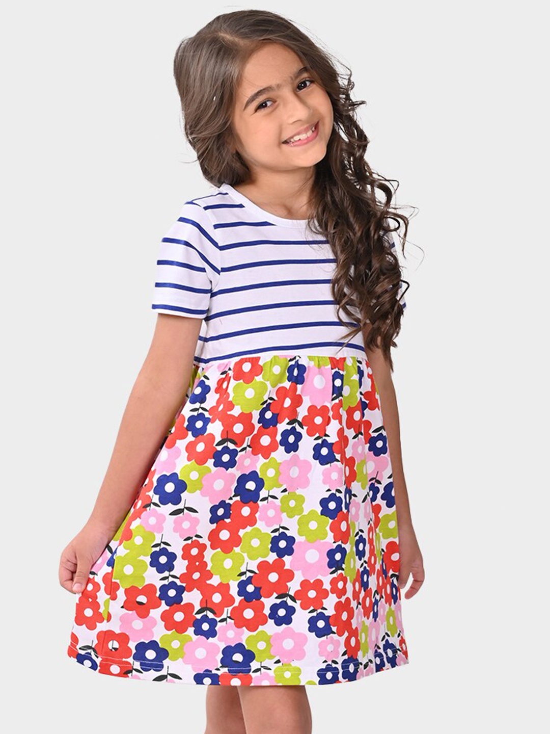 

BONKIDS Floral Printed A-line Dress, White