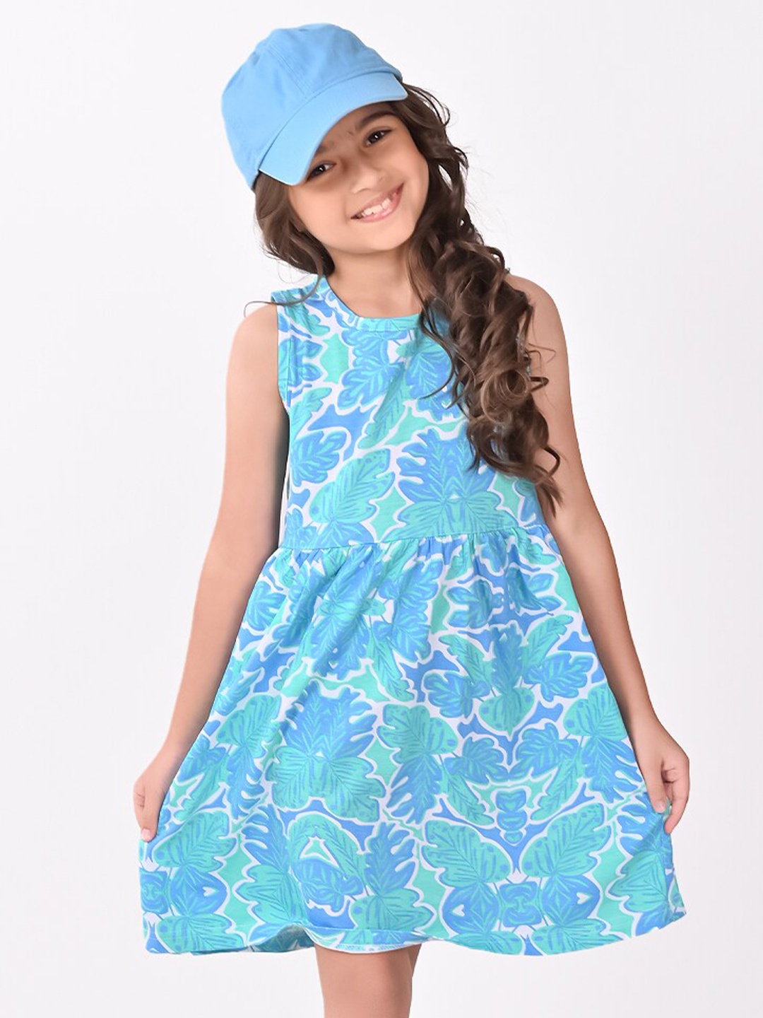 

BONKIDS Printed Cotton Fit & Flare Dress, Blue