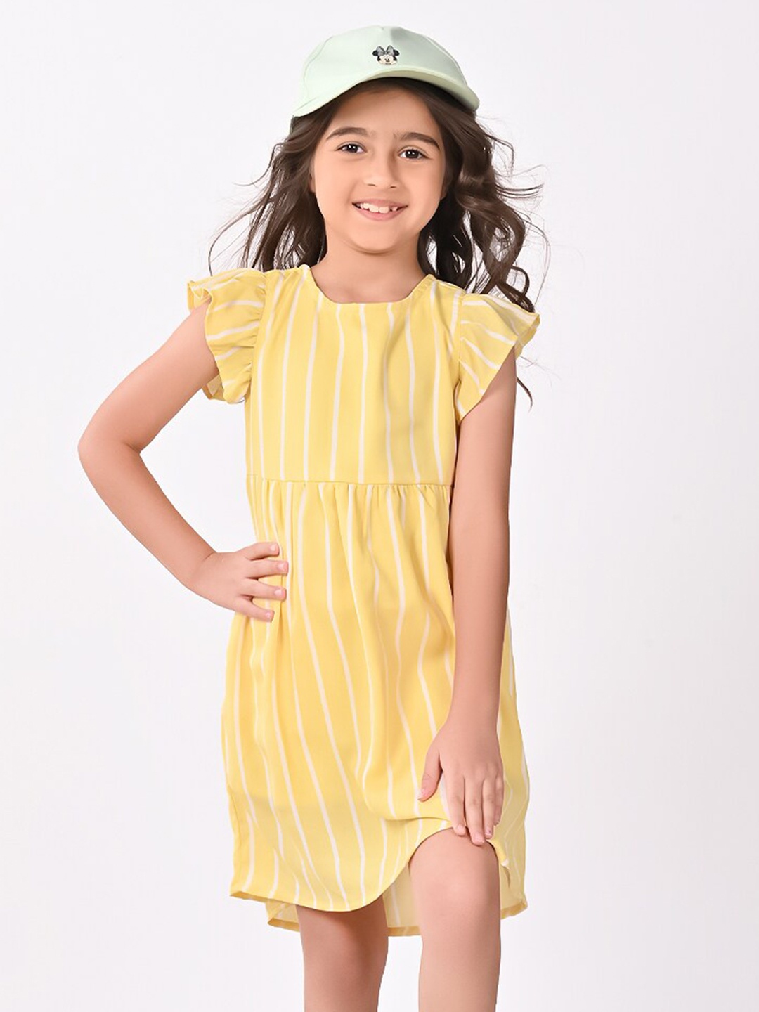 

BONKIDS Girls Striped A-Line Cotton Dress, Yellow