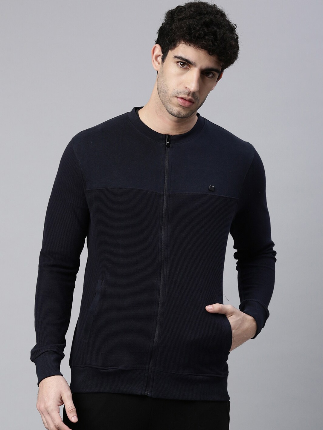 

Proline Henley Neck Cotton Front Open Sweatshirt, Navy blue