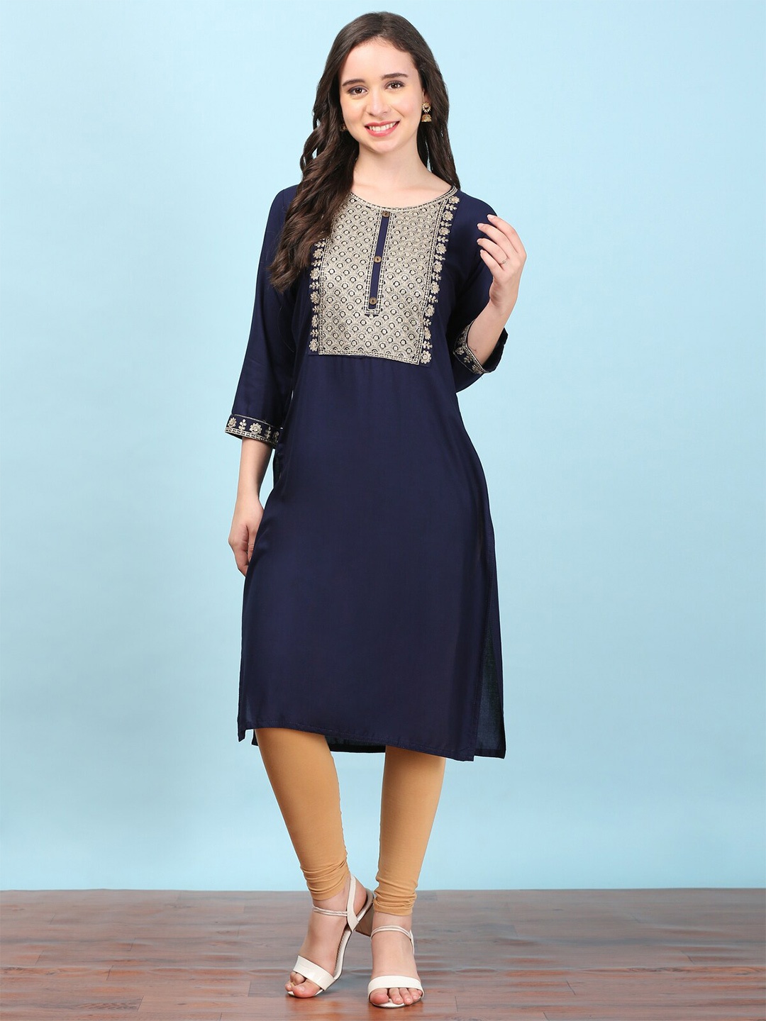 

MYSHA Women Yoke Design Kurta, Navy blue