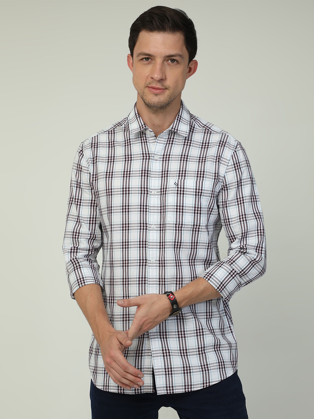 

Classic Polo India Slim Tartan Checks Casual Shirt, White