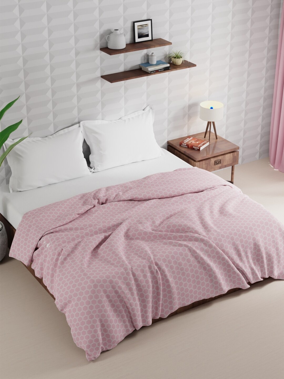 

BIANCA Rumba Pink & White Geometric Microfiber AC Room 120 GSM Double Bed Comforter