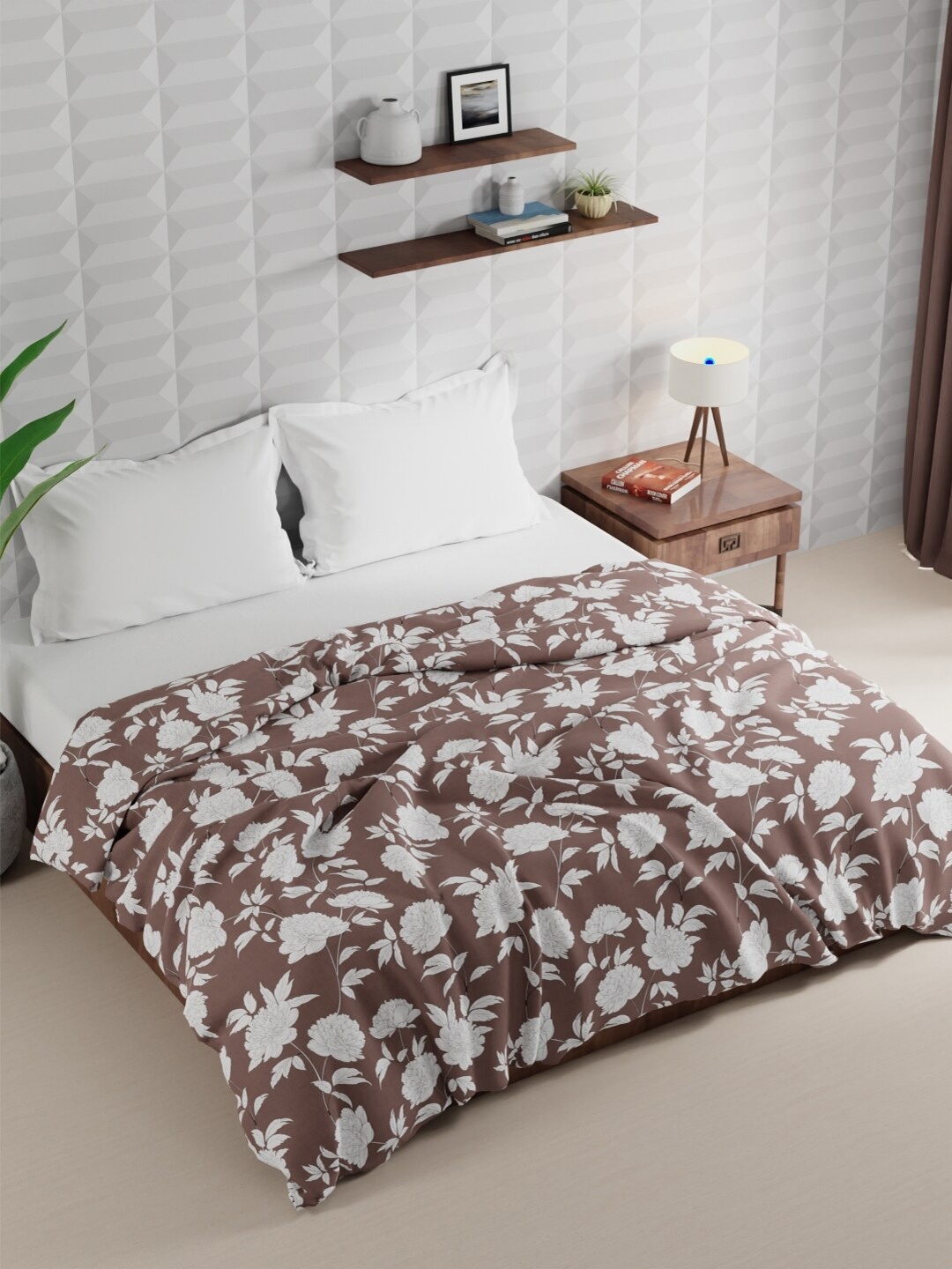 

BIANCA Brown & White Floral Microfiber AC Room 120 GSM Double Bed Comforter