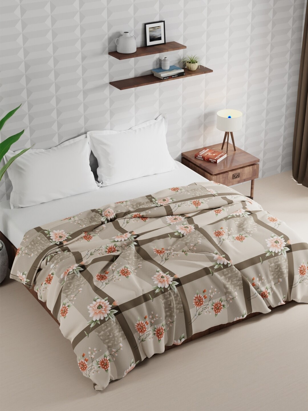 

BIANCA Rumba Grey & Green Floral Microfiber AC Room 120 GSM Double Bed Comforter