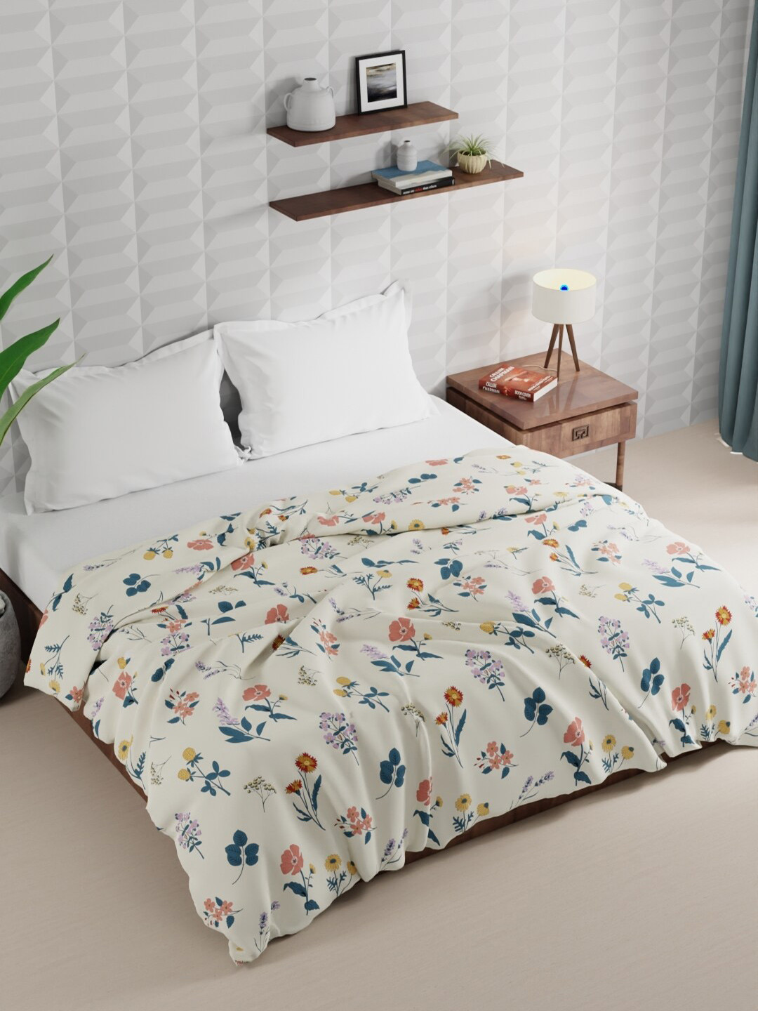 

BIANCA Rumba Beige & Blue Floral Microfiber AC Room 120 GSM Double Bed Comforter