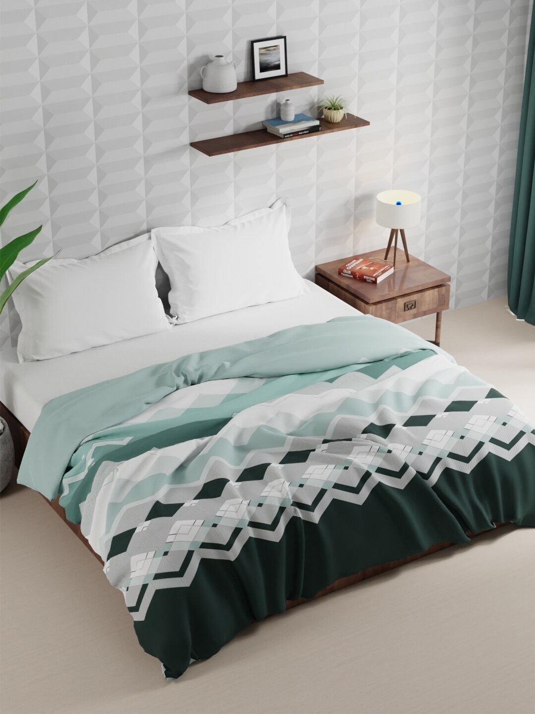 

BIANCA Sea Green & White Geometric Microfiber AC Room 120 GSM Double Bed Comforter