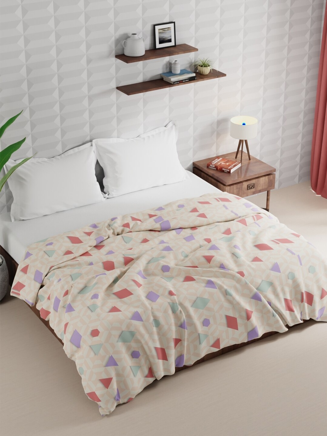 

BIANCA Rumba Pink & White Geometric Microfiber AC Room 120 GSM Double Bed Comforter