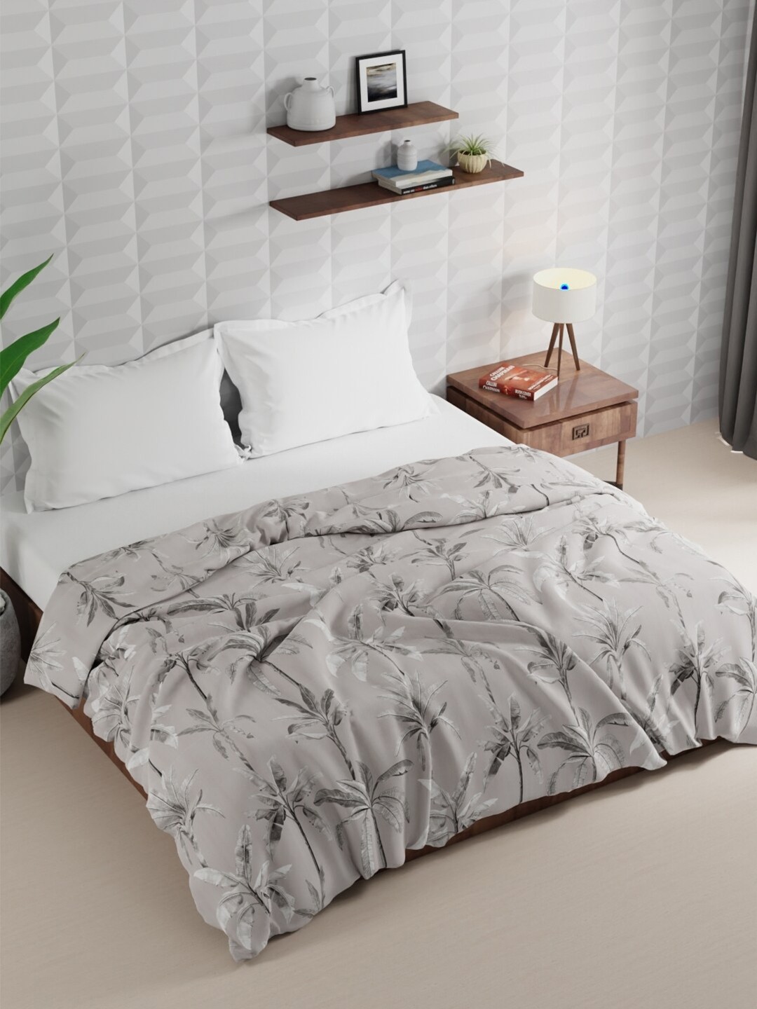 

BIANCA Rumba Grey Floral Microfiber AC Room 120 GSM Double Bed Comforter