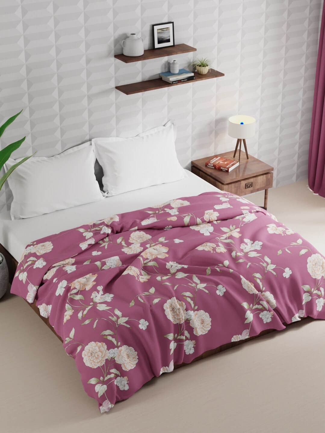 

BIANCA Pink & White Floral Microfiber AC Room 120 GSM Double Bed Comforter