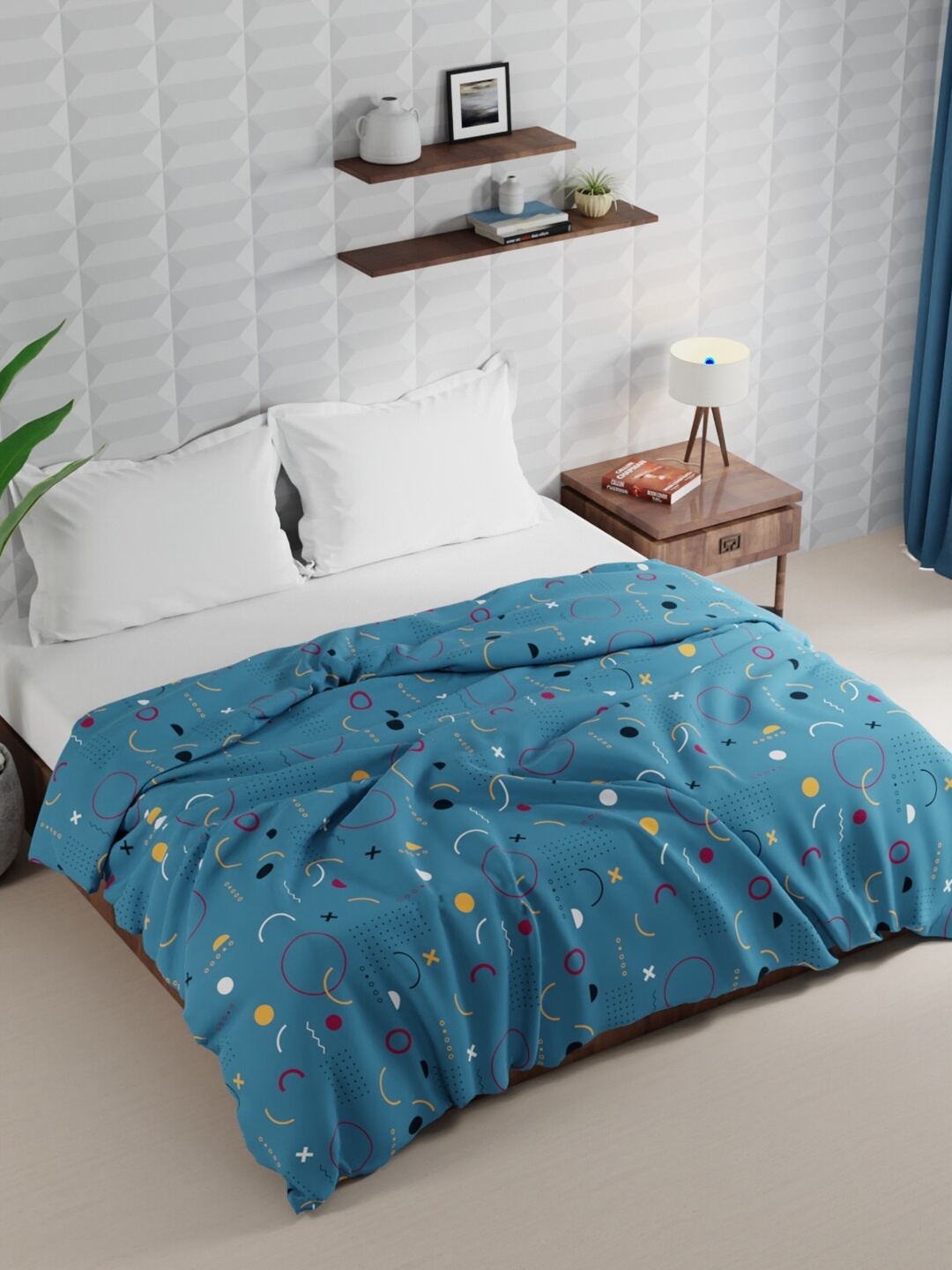 

BIANCA Rumba Blue & Black Geometric Microfiber AC Room 120 GSM Double Bed Comforter
