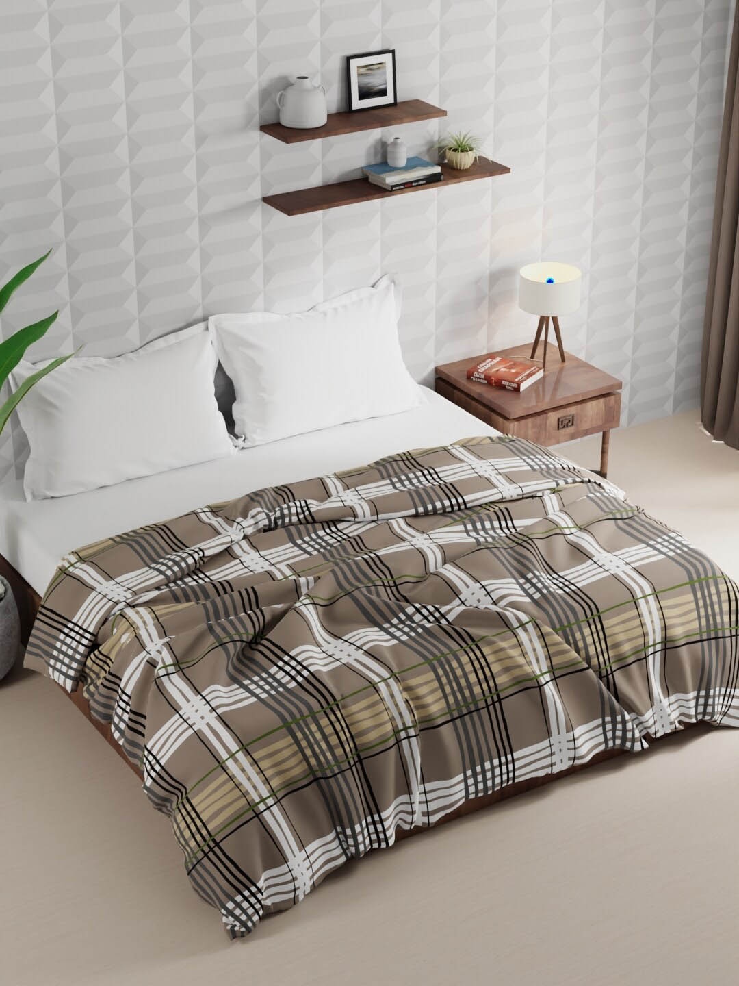 

BIANCA Rumba Grey & White Checked Microfiber AC Room 120 GSM Double Bed Comforter