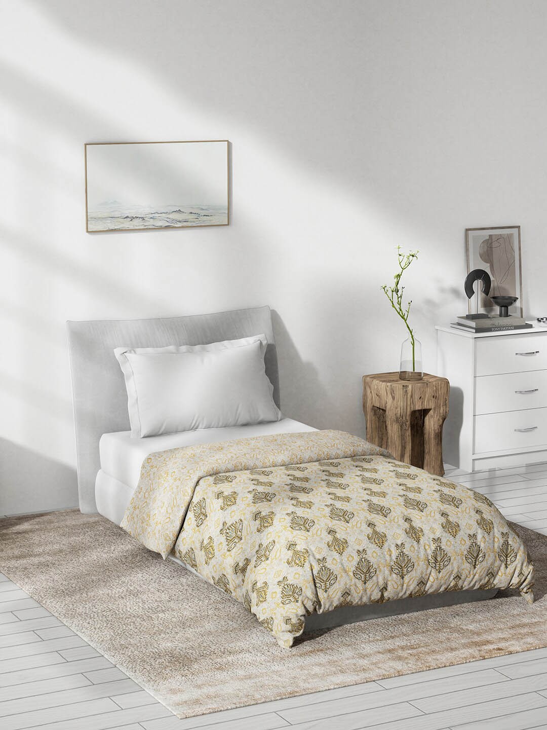 

DDecor Live Beautiful Yellow Print Cotton 180 GSM Mild Winter Reversible Double Bed Dohar