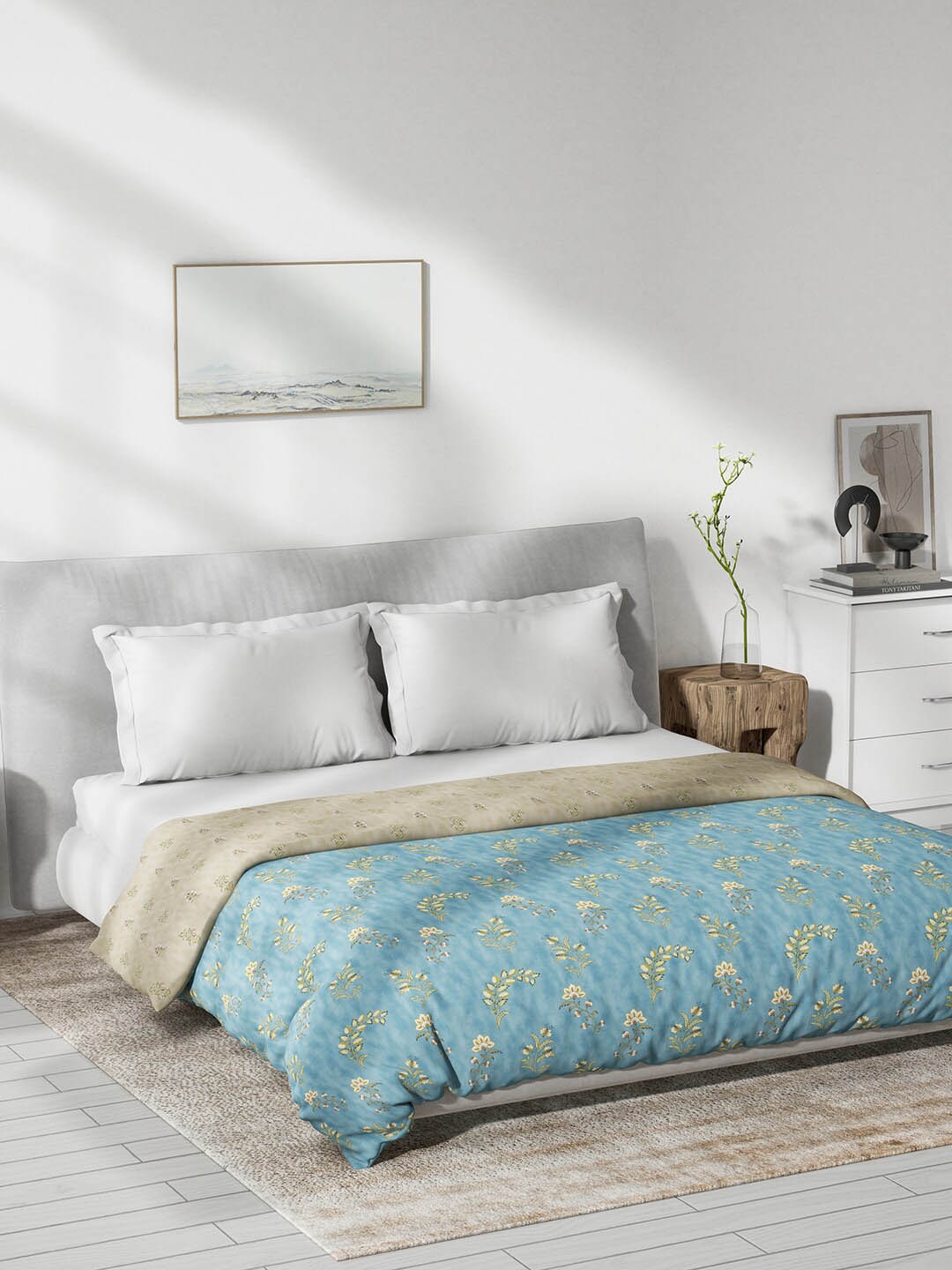 DDecor Blue & White Mild Winter Pure Cotton 180 GSM Reversible Double Bed Dohar