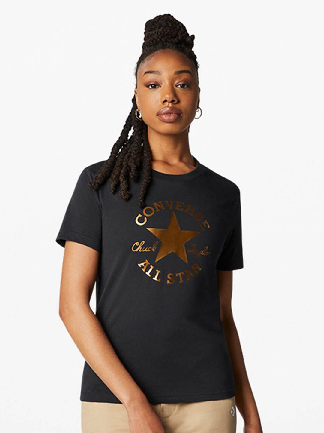 

Converse Women Metallic Chuck Taylor Patch Classic Fit T-Shirt, Black