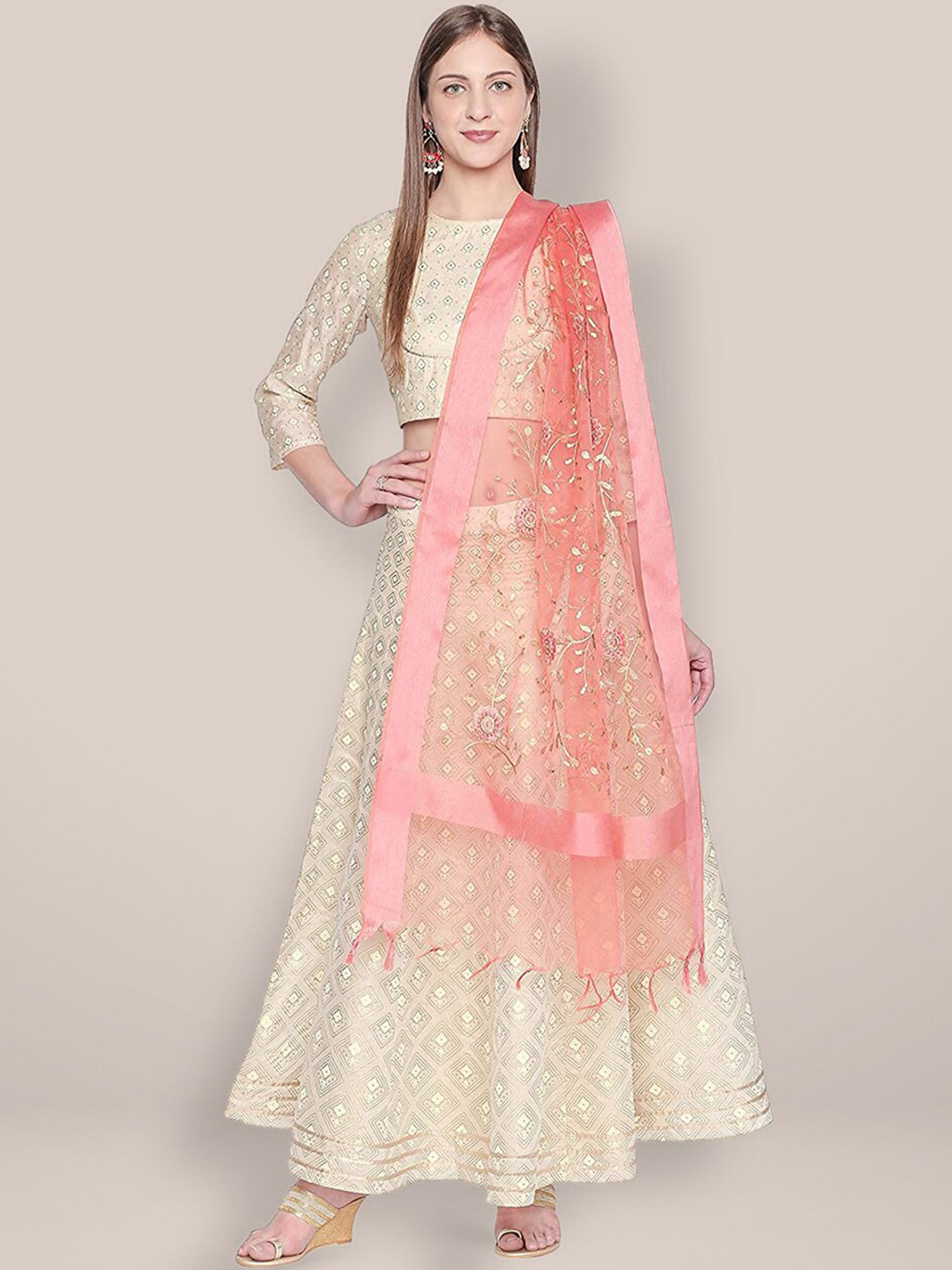 

Dupatta Bazaar Embroidered Organza Dupatta, Peach