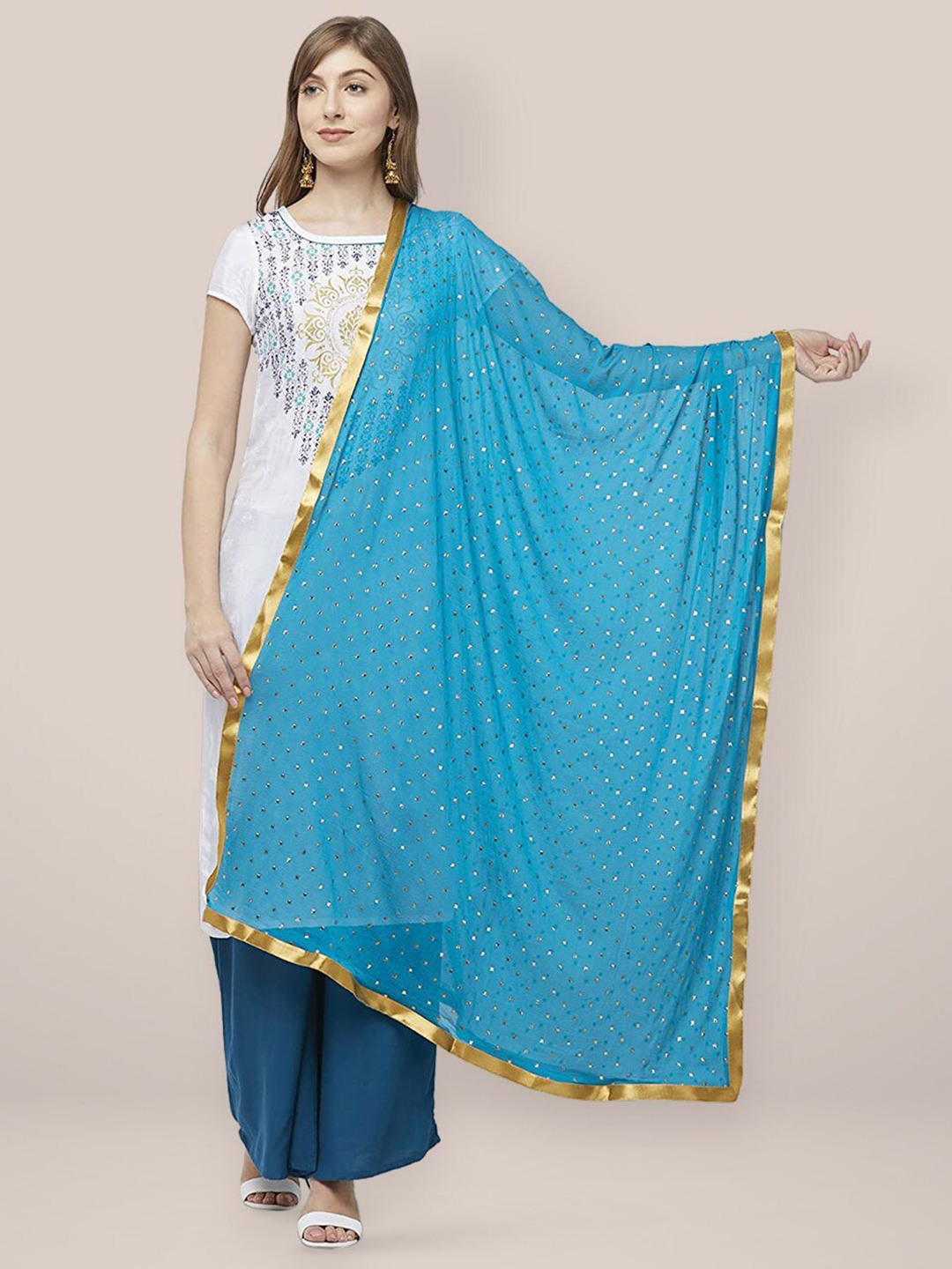 

Dupatta Bazaar Embellished Taping Detailed Dupatta, Blue